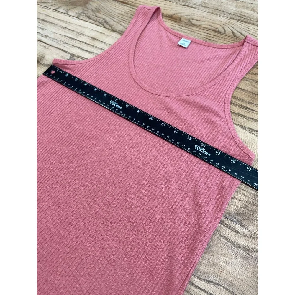 Old Navy Maxi Ribbed Tank Dress Womens M Pink/Coral Linen Blend Sleeveless